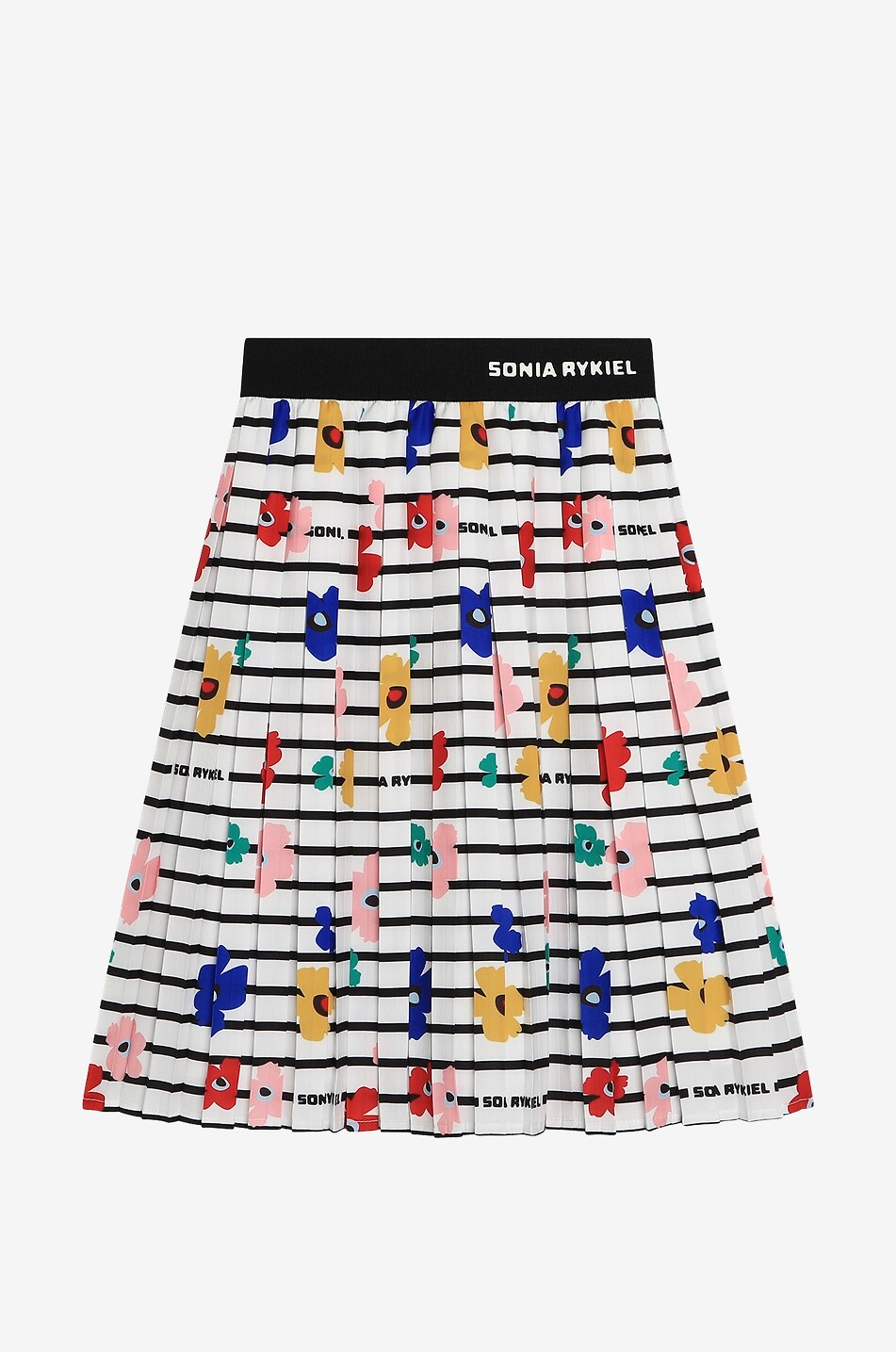 Ausgestellter gestreifter Mädchenrock mit Blüten