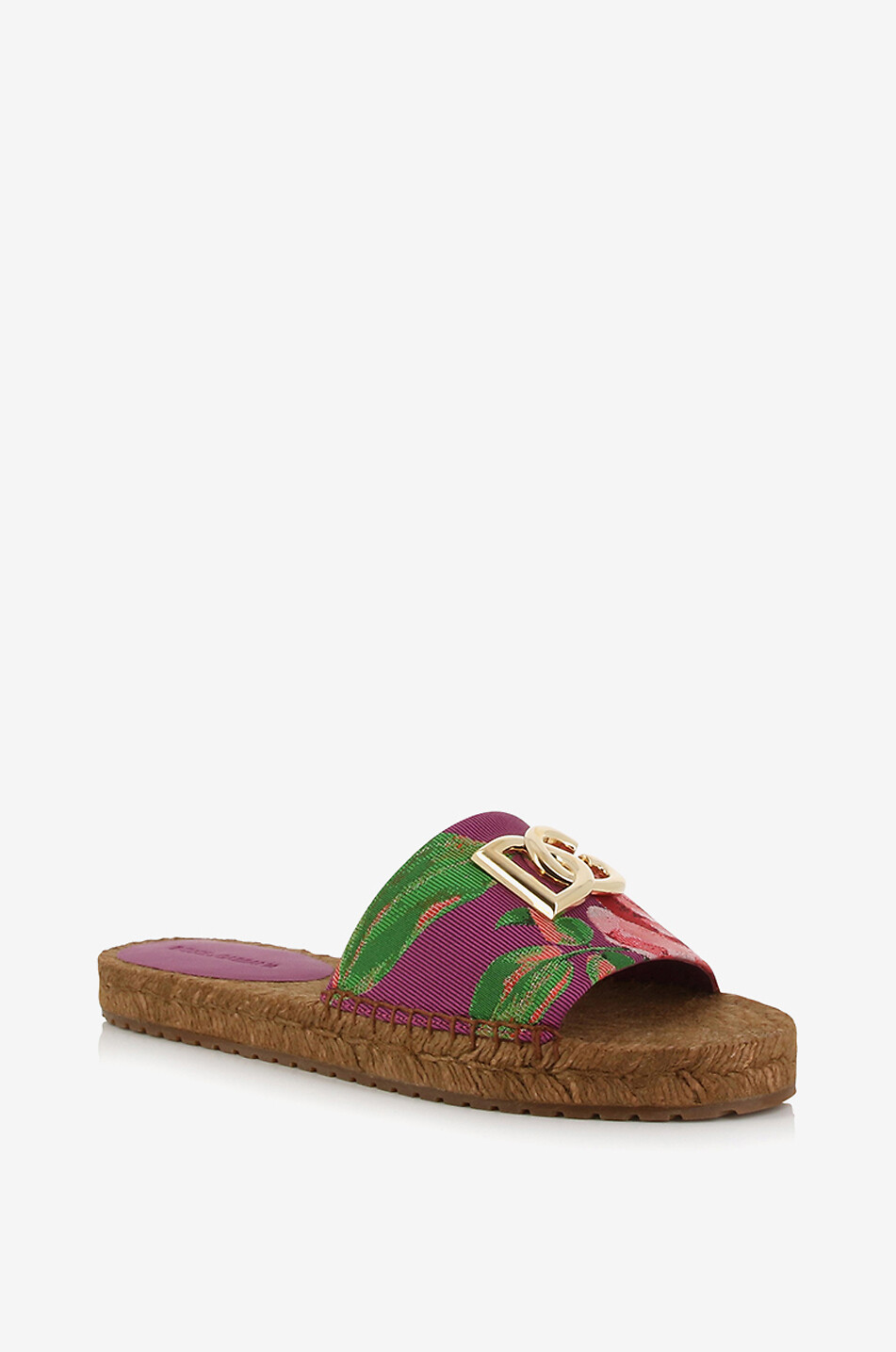 DOLCE & GABBANA Flache Jacquard-Pantoletten mit Rosenmotiv DG Espadrillas Damen ROSA 1