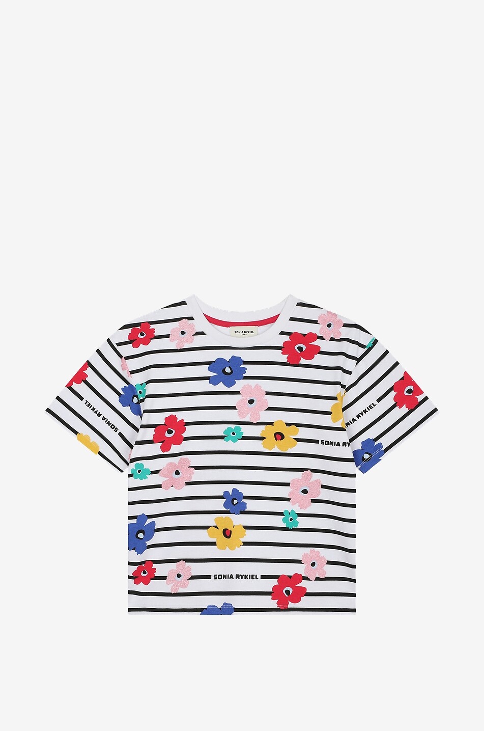 Flower and stripe adorned girl's T-shrit