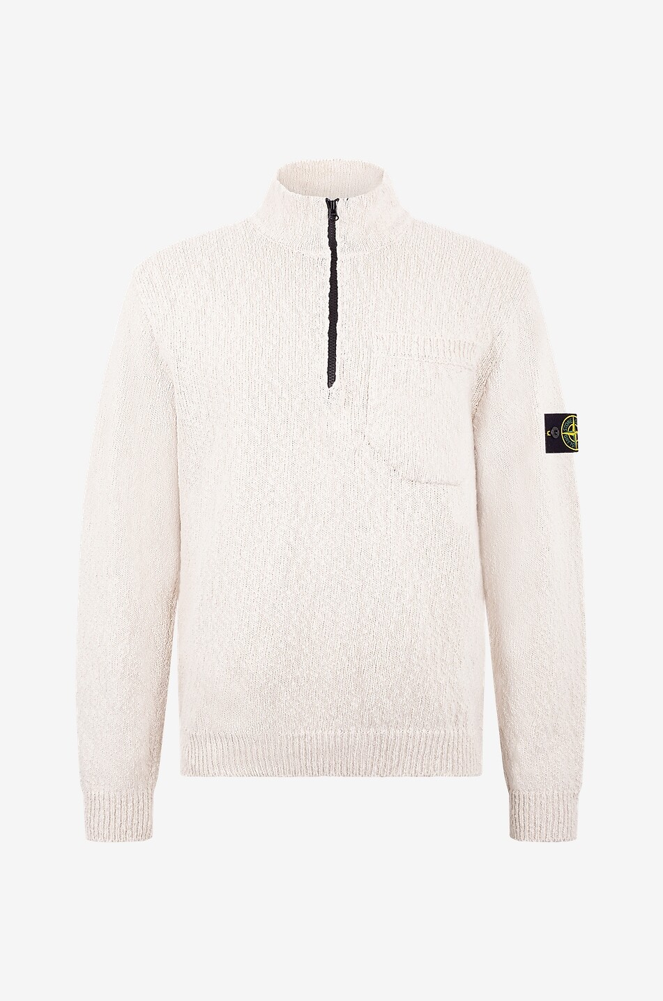 Baumwoll- und Leinenpullover mit Stehkragen und Zip 563B1
