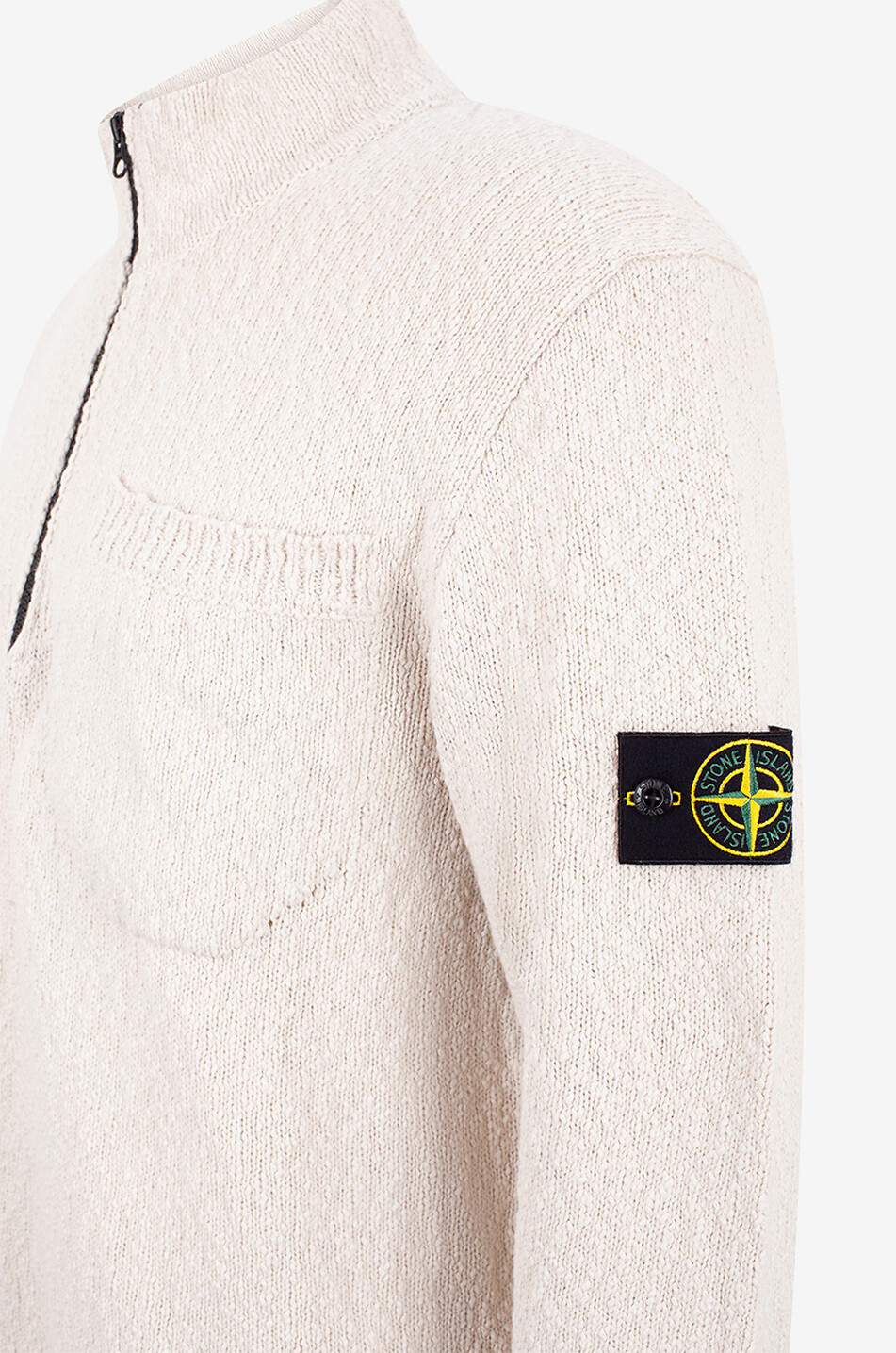 Baumwoll- und Leinenpullover mit Stehkragen und Zip 563B1
