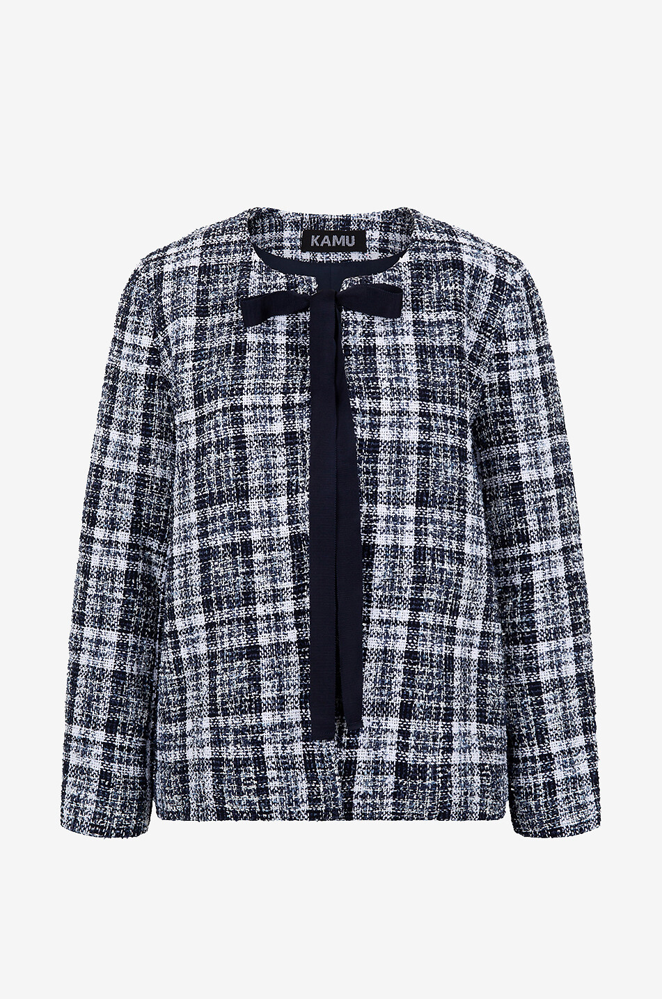 Veste à carreaux en tweed avec noeud
