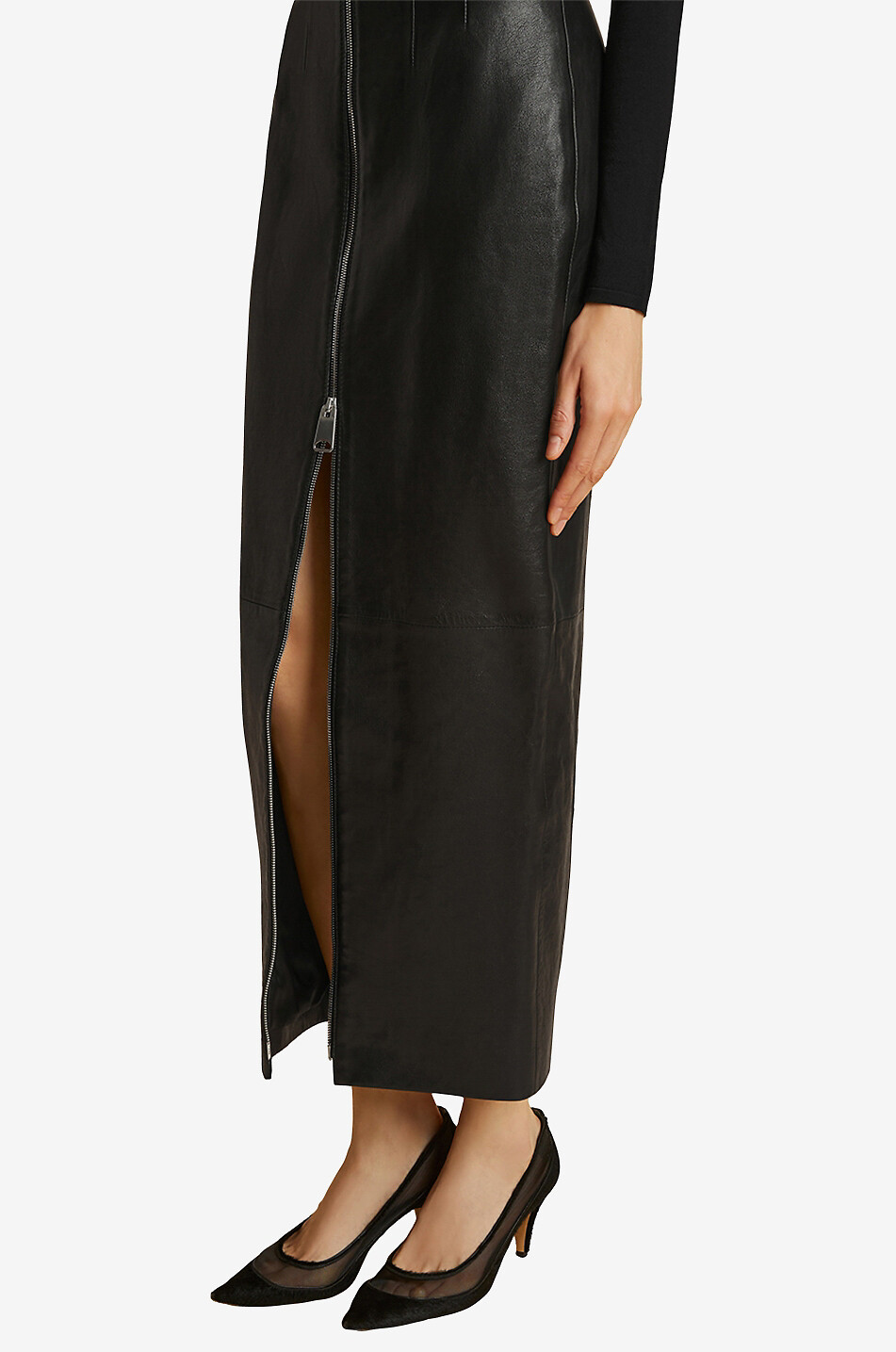 KHAITE Jupe longue ajustée en cuir The Ruddy Femme NOIR 3