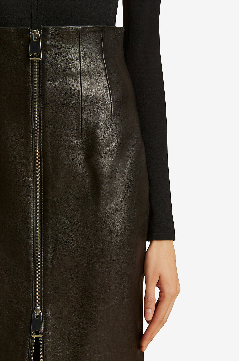 KHAITE Figurbetonter langer Lederrock The Ruddy Damen SCHWARZ 5