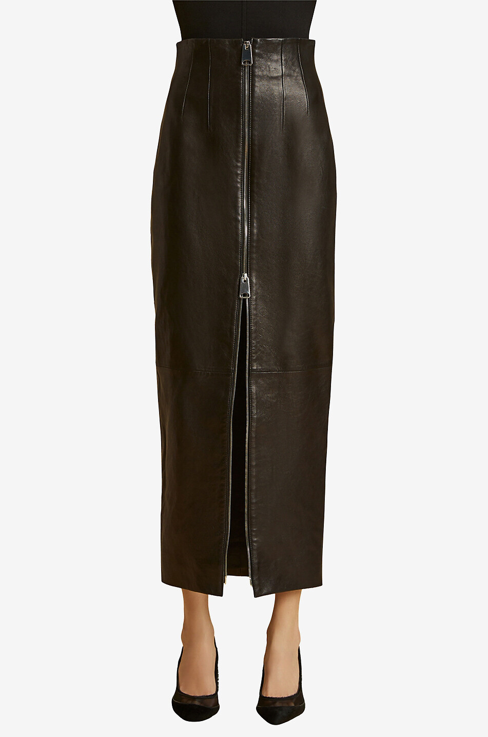 KHAITE Figurbetonter langer Lederrock The Ruddy Damen SCHWARZ 2