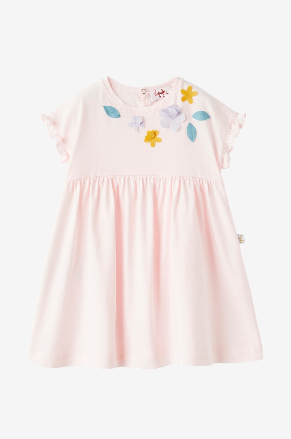 Baby's short-sleeved dress with flower appliqué