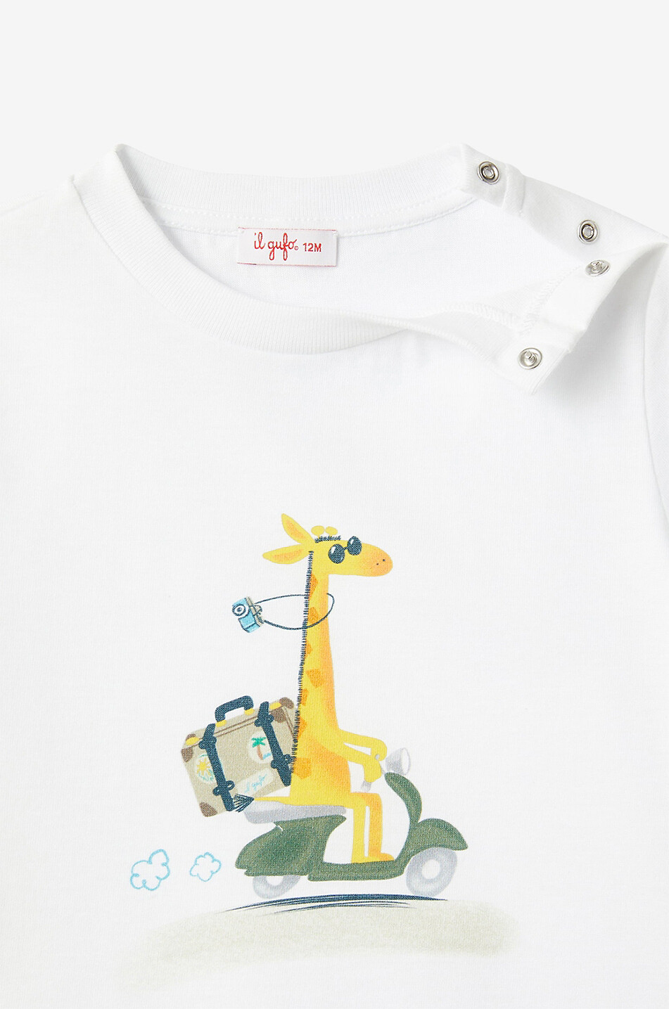 IL GUFO Baby-T-Shirt Giraffe auf Roller Baby WEISS 3