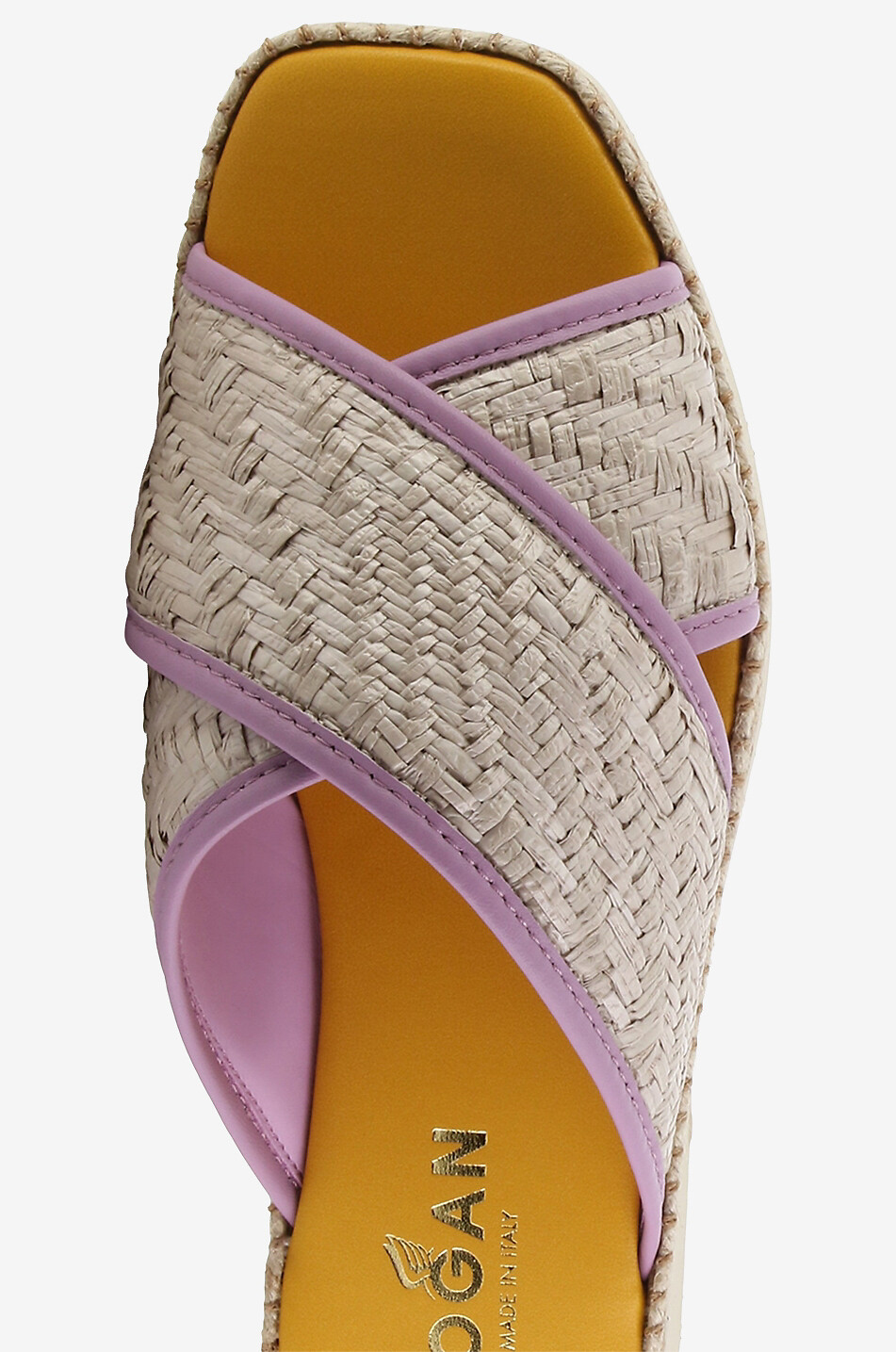 H660 flat raffia and leather mules