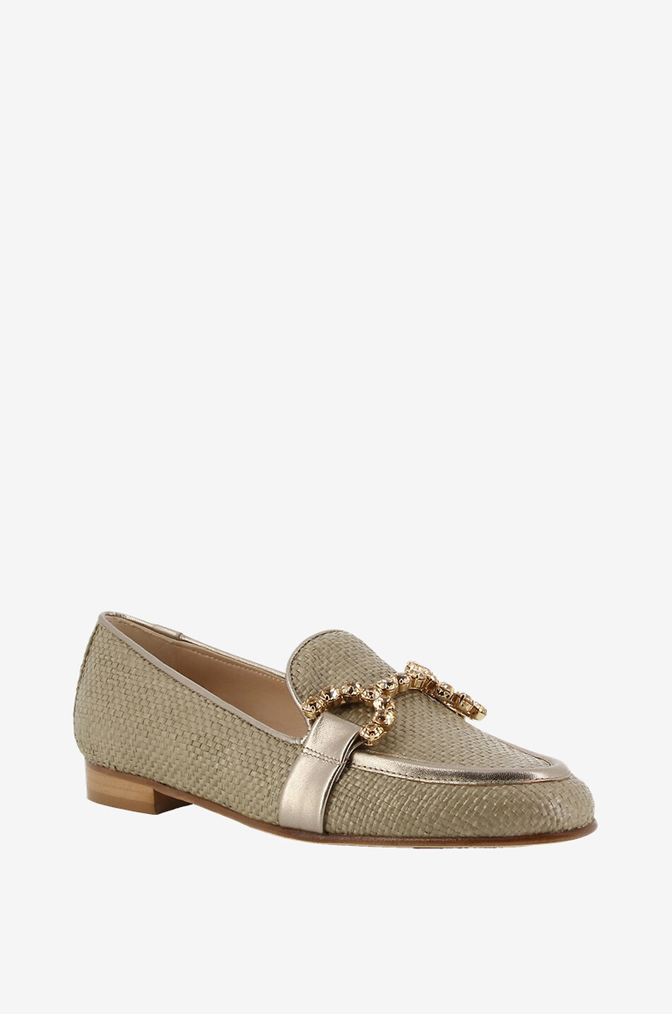 Bast-Mokassins mit Metallic-Leder und Kristallen Joys 15