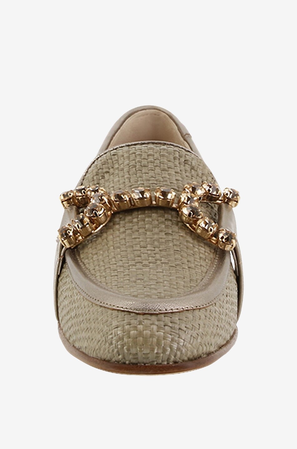 Bast-Mokassins mit Metallic-Leder und Kristallen Joys 15