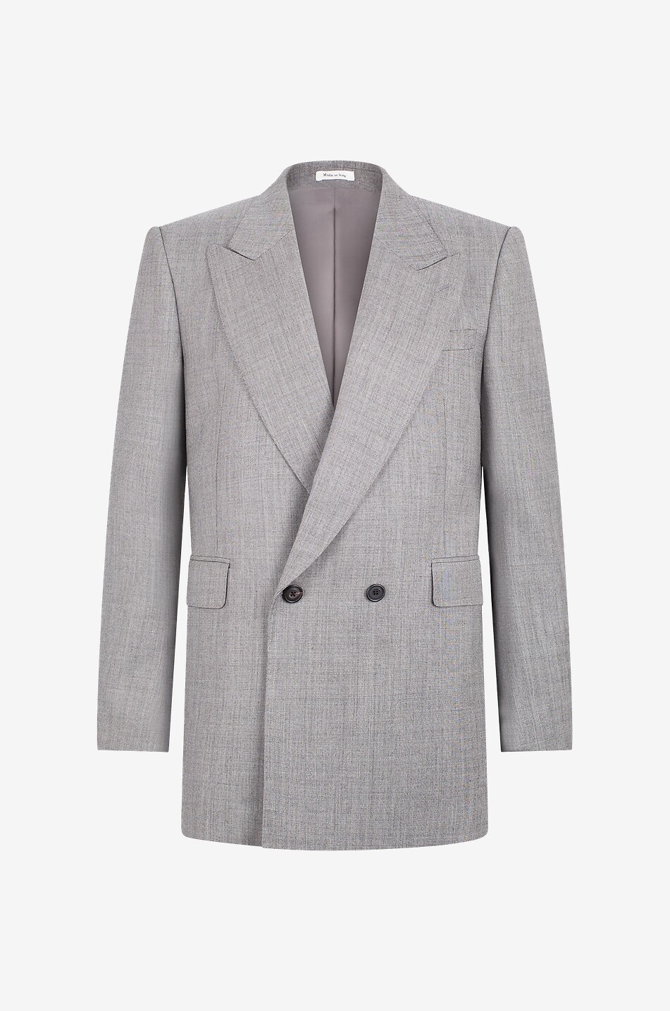 Grau melierter zweireihiger Wollblazer