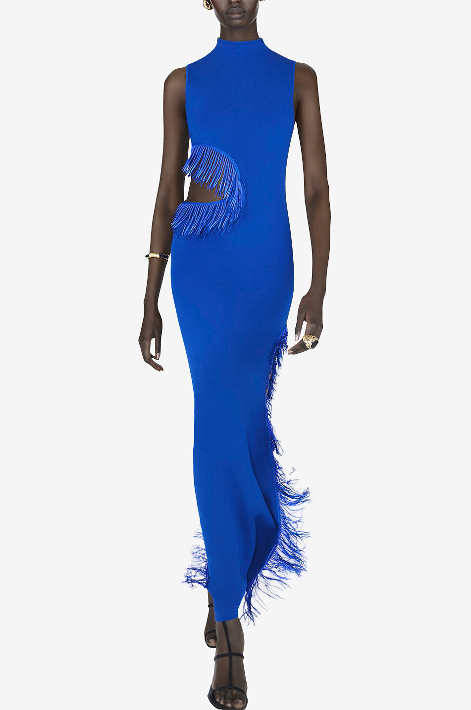 GALVAN LONDON Robe fourreau longue en maille Beaded Nova Femme BLEU MOYEN 2