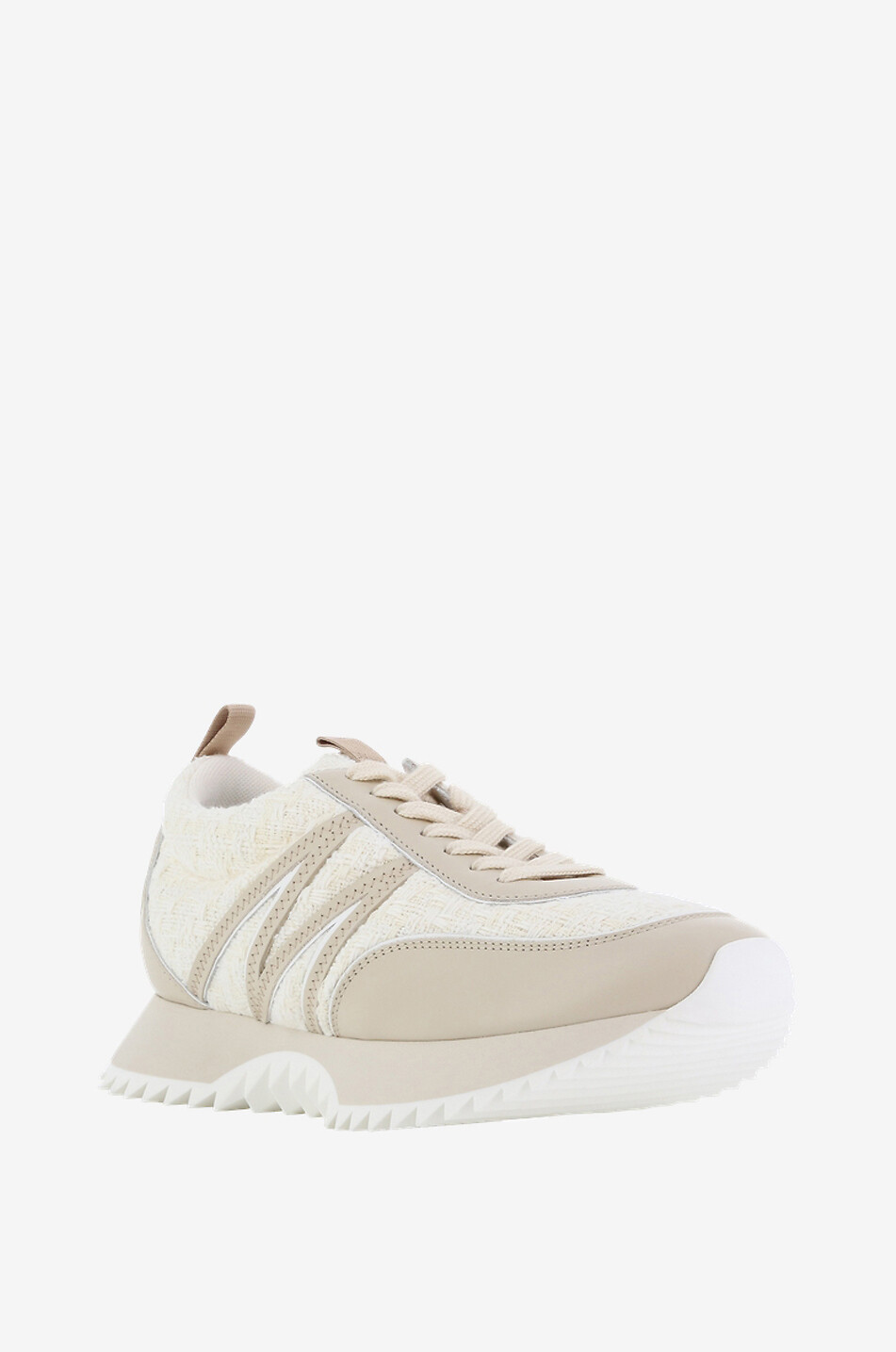 MONCLER Pacey low-top tweed and leather sneakers Women EGGSHELL 1