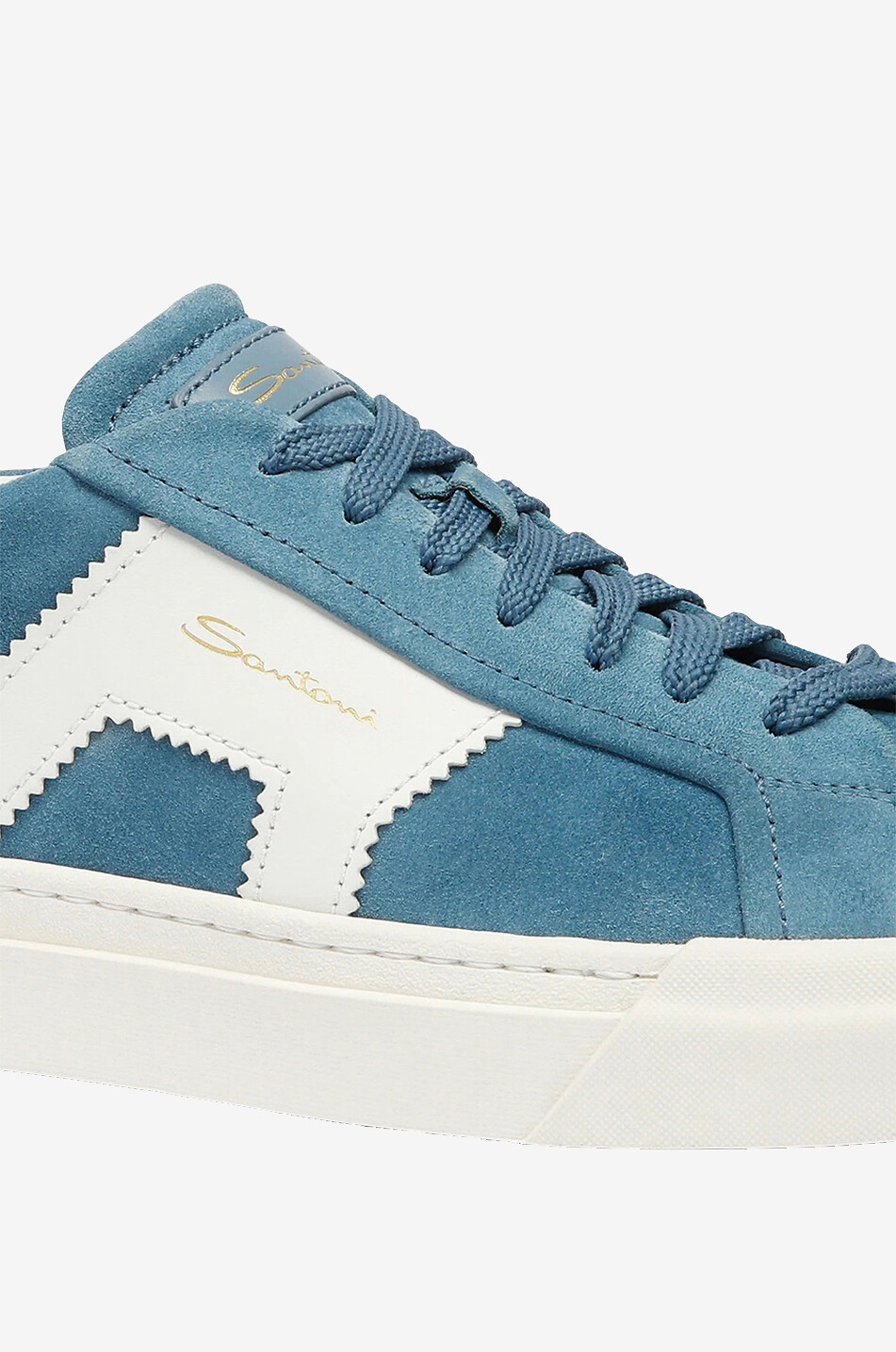 SANTONI Double Buckle low-top lace-up suede and leather sneakers Men LIGHT BLUE 5