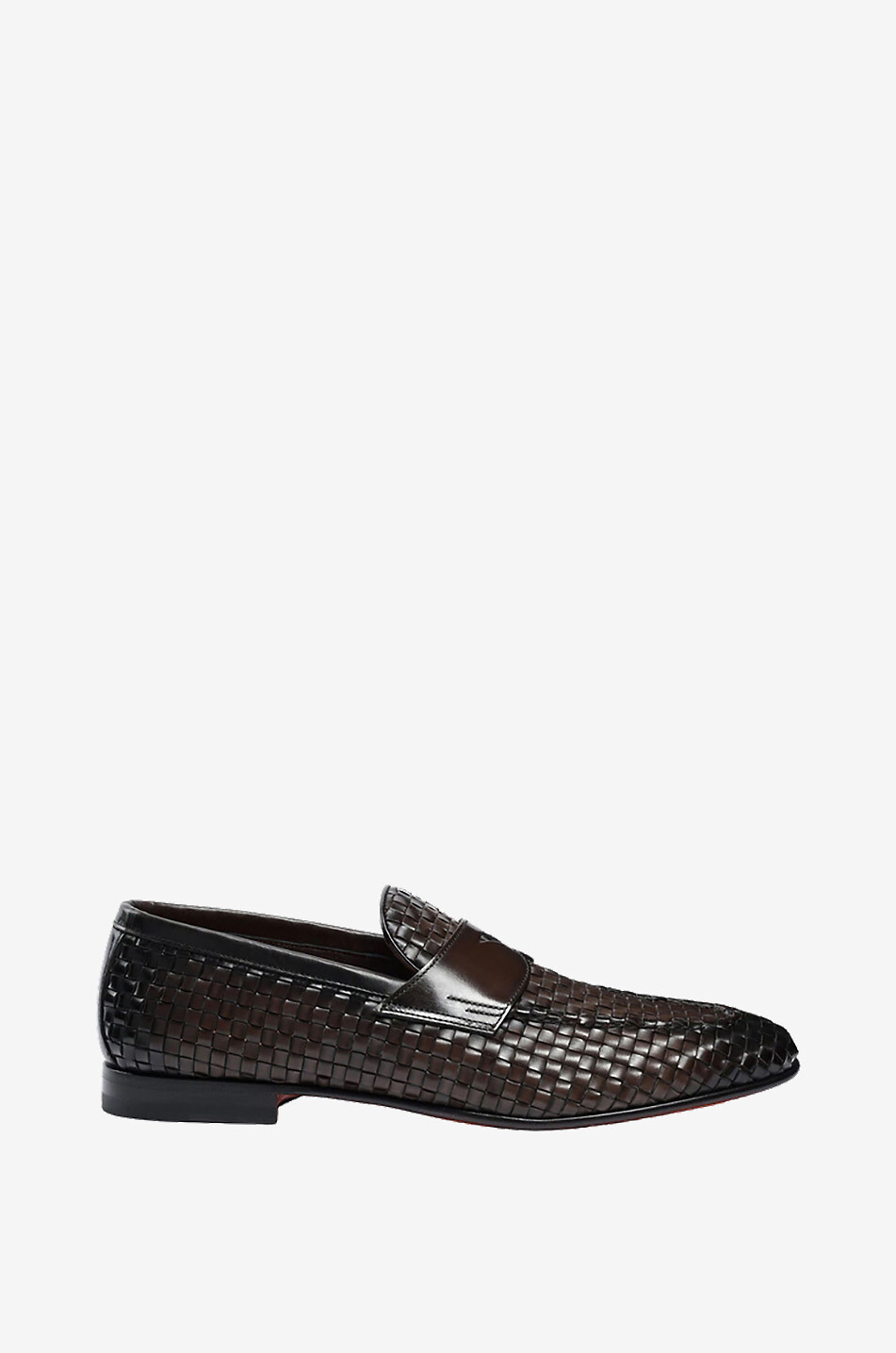 SANTONI Brushed braided leather loafers Men DARK BROWN 1