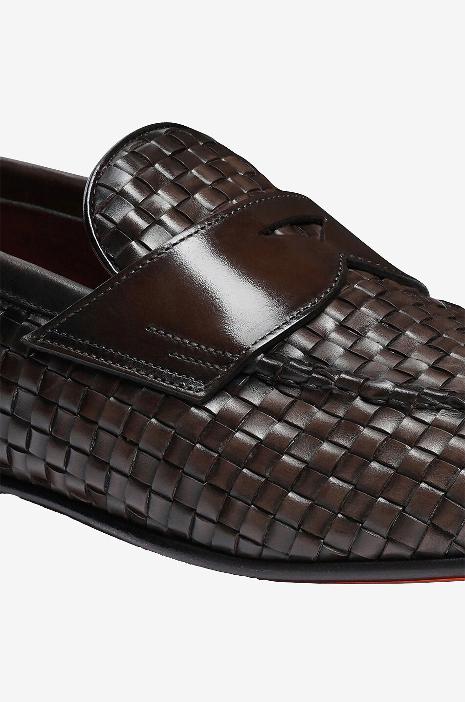 SANTONI Brushed braided leather loafers Men DARK BROWN 5
