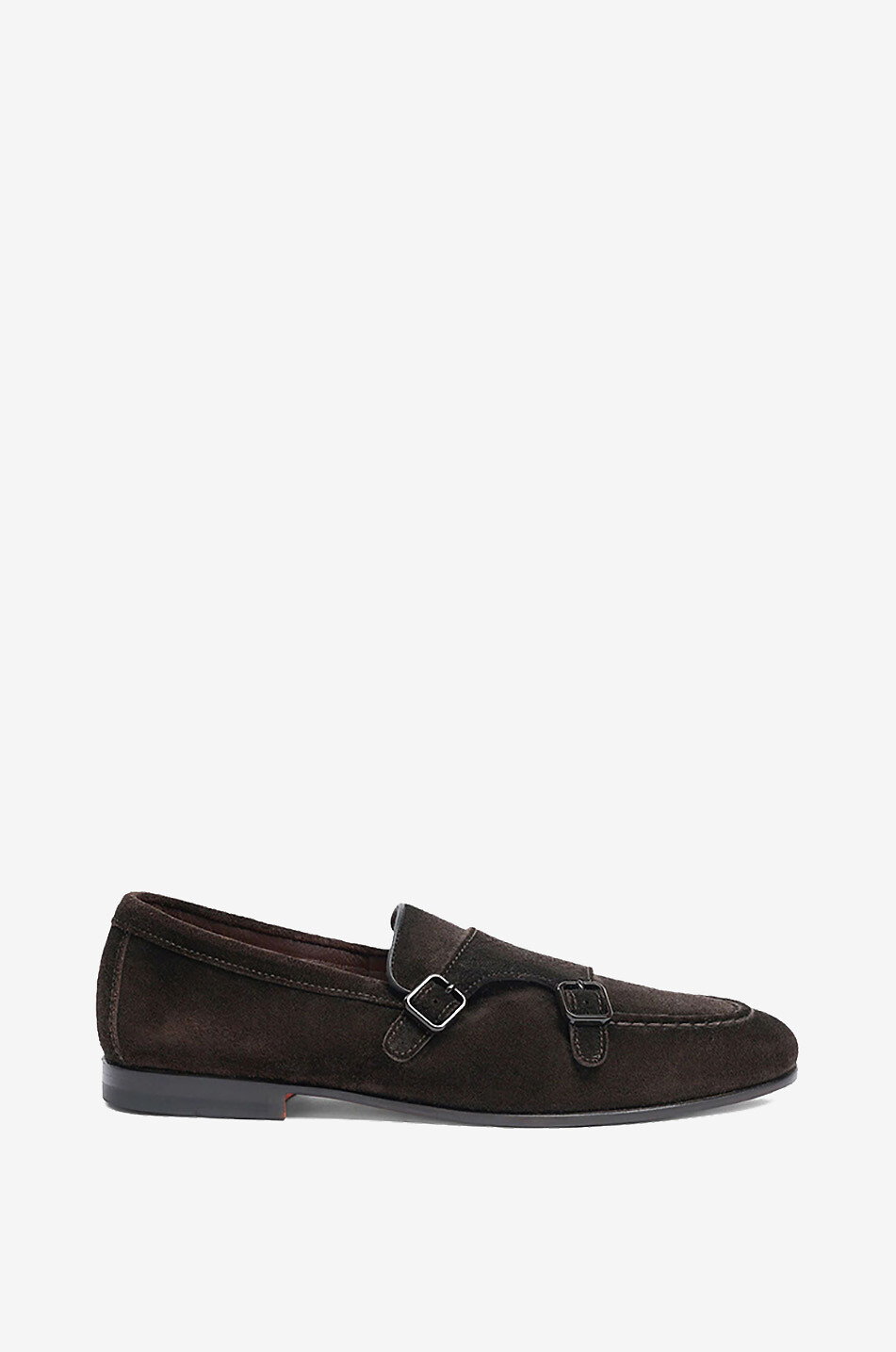 SANTONI Double buckle suede loafers Men DARK BROWN 1
