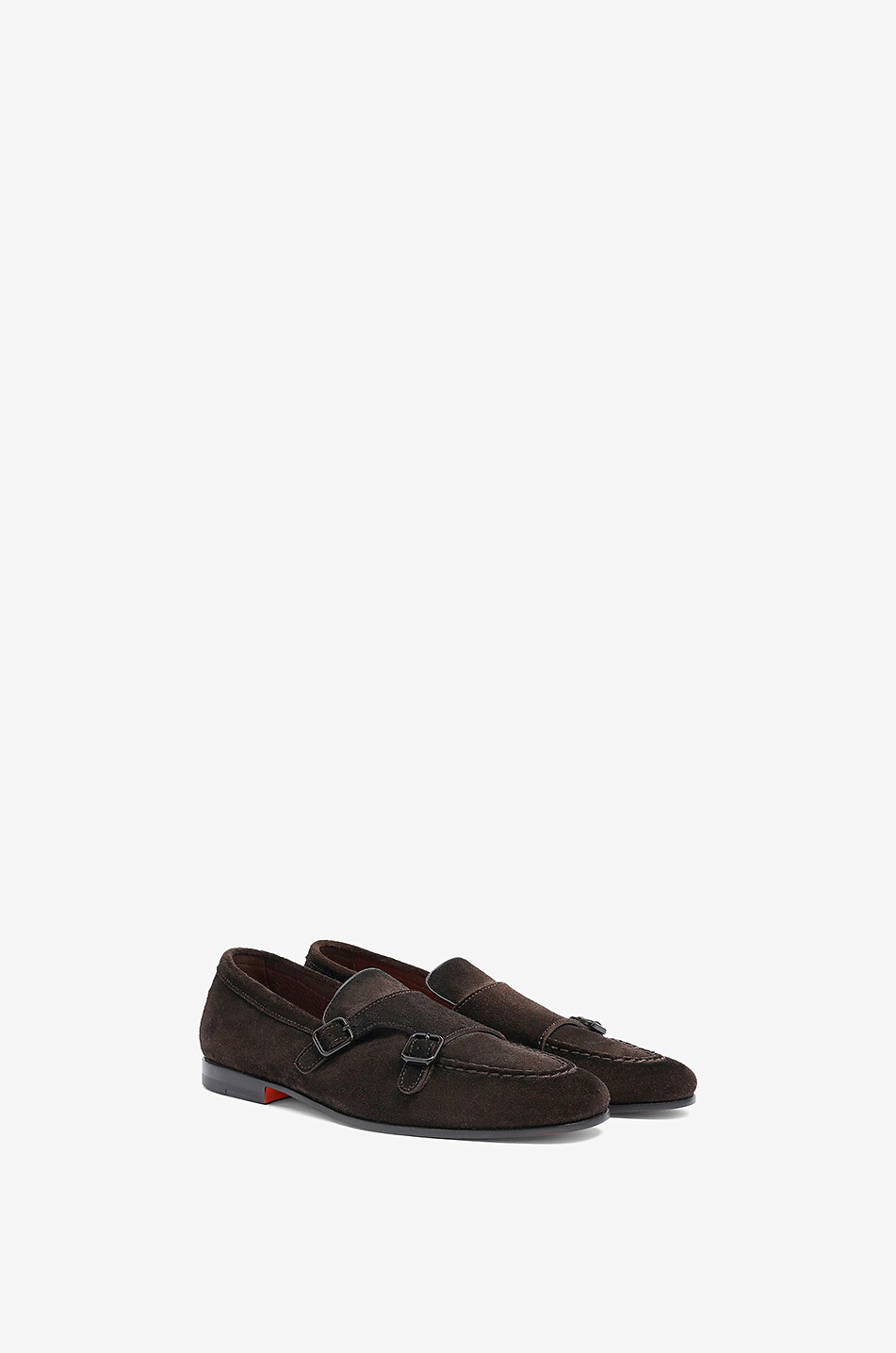 SANTONI Double buckle suede loafers Men DARK BROWN 2