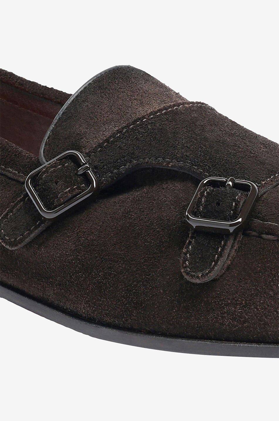 SANTONI Double buckle suede loafers Men DARK BROWN 5