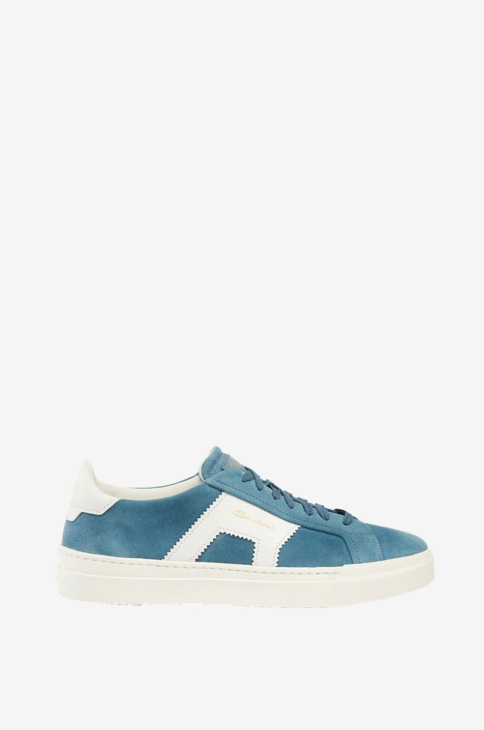 SANTONI Double Buckle low-top lace-up suede and leather sneakers Men LIGHT BLUE 1
