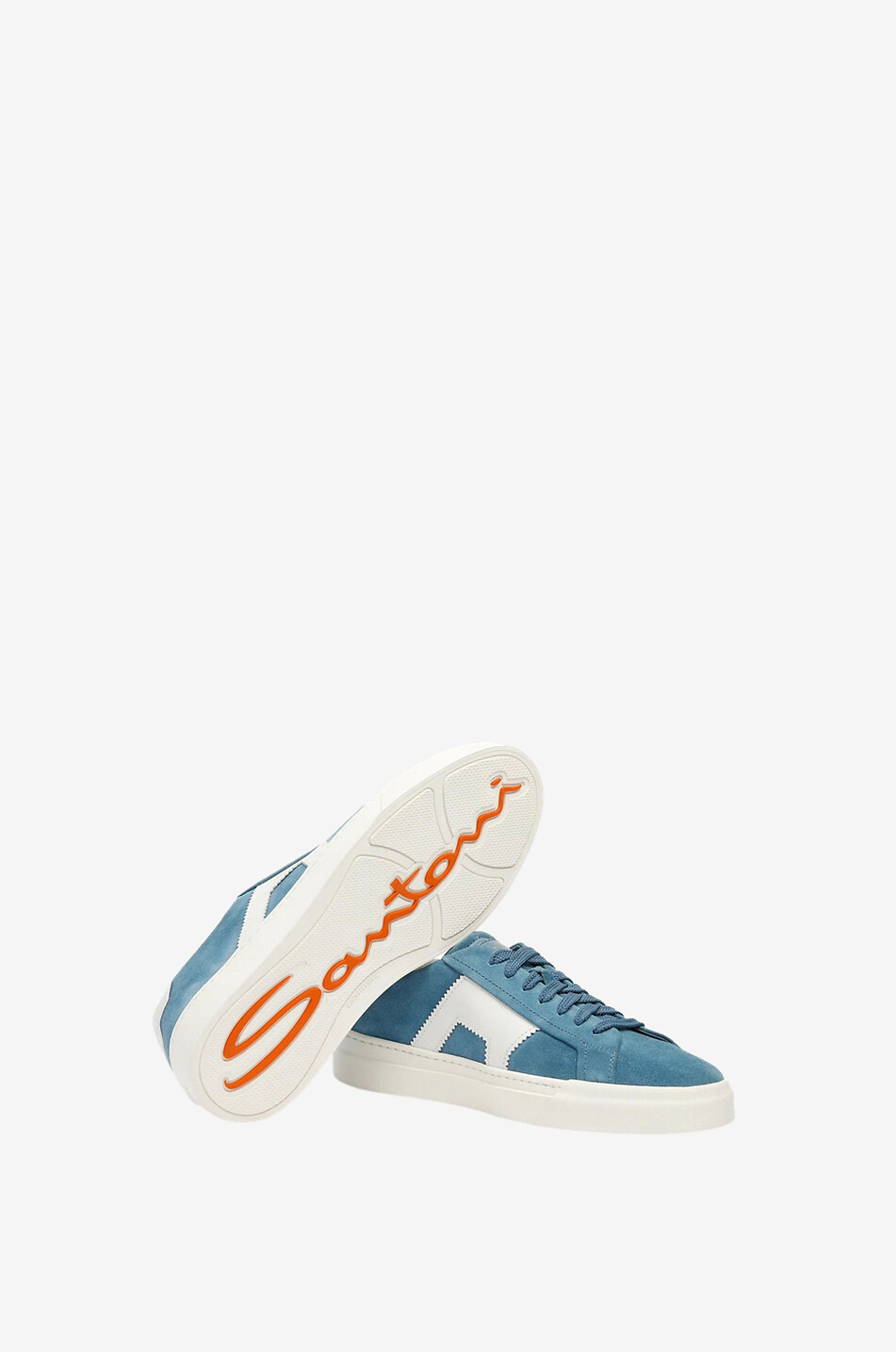 SANTONI Double Buckle low-top lace-up suede and leather sneakers Men LIGHT BLUE 4