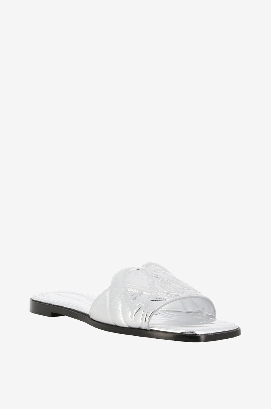 ALEXANDER McQUEEN Seal quilted flat metallic leather slides Women SILVER 1
