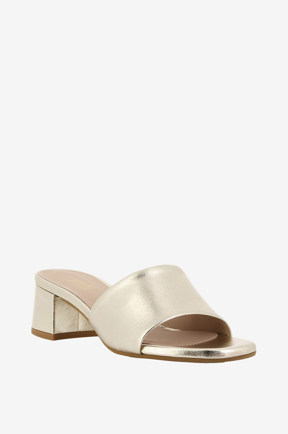 Metallic-Leder-Pantoletten mit Blockabsatz Connys 45