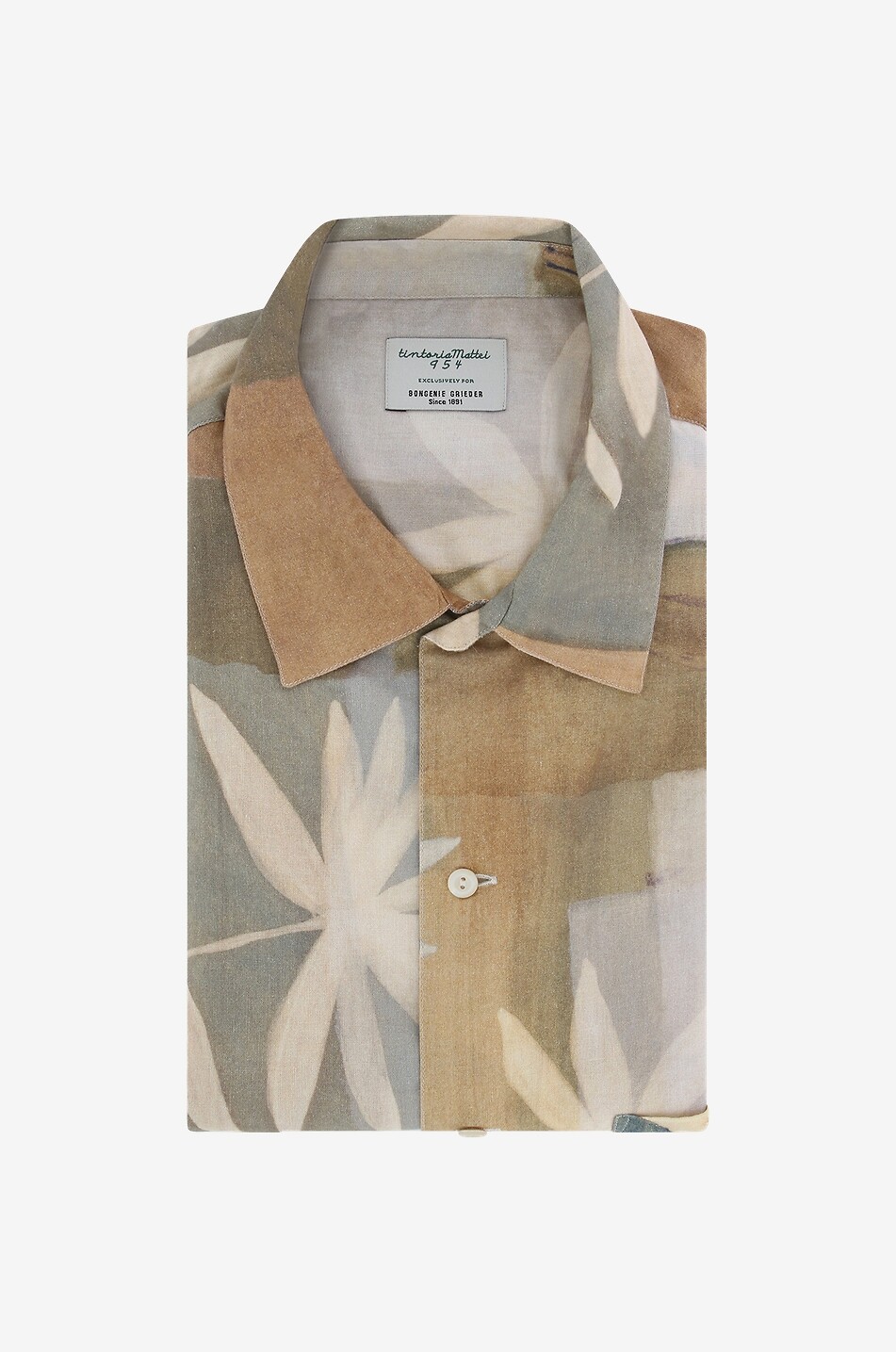 Chemise à manches longues en lin et coton motif feuillage