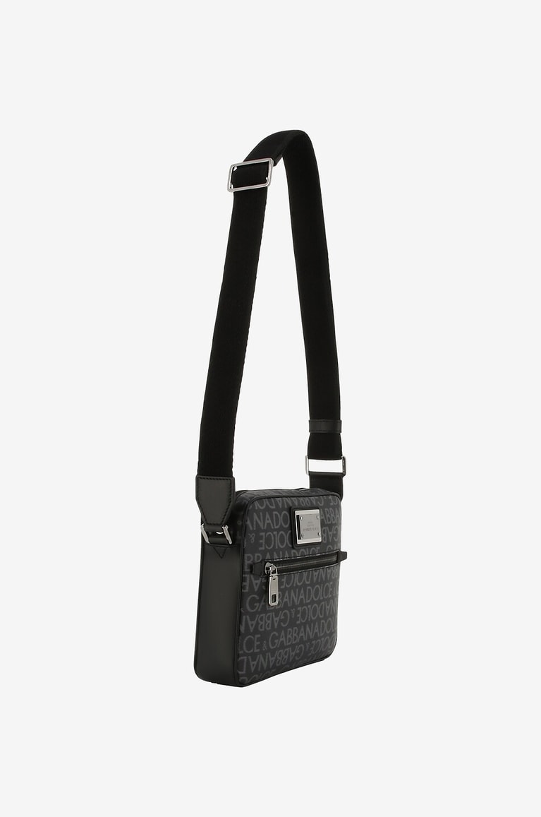 DOLCE & GABBANA Compact cross-body bag in coated logo jacquard and leather Men BLACK 2