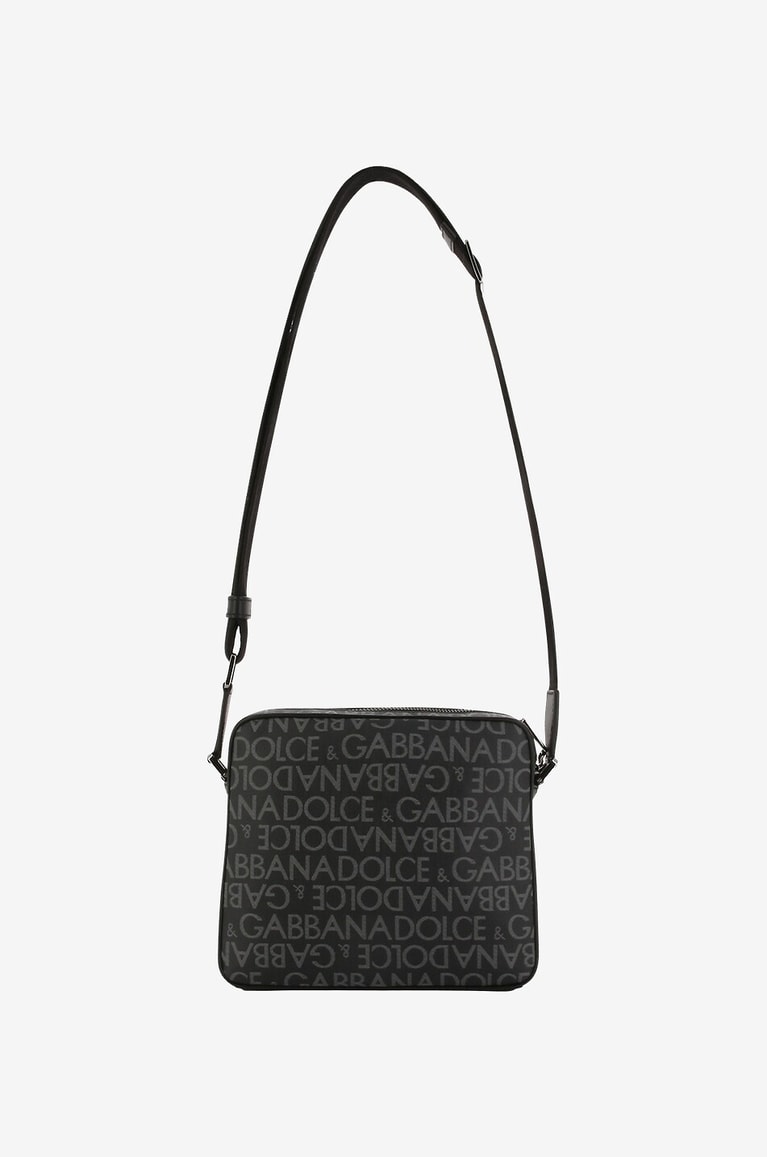 DOLCE & GABBANA Compact cross-body bag in coated logo jacquard and leather Men BLACK 3