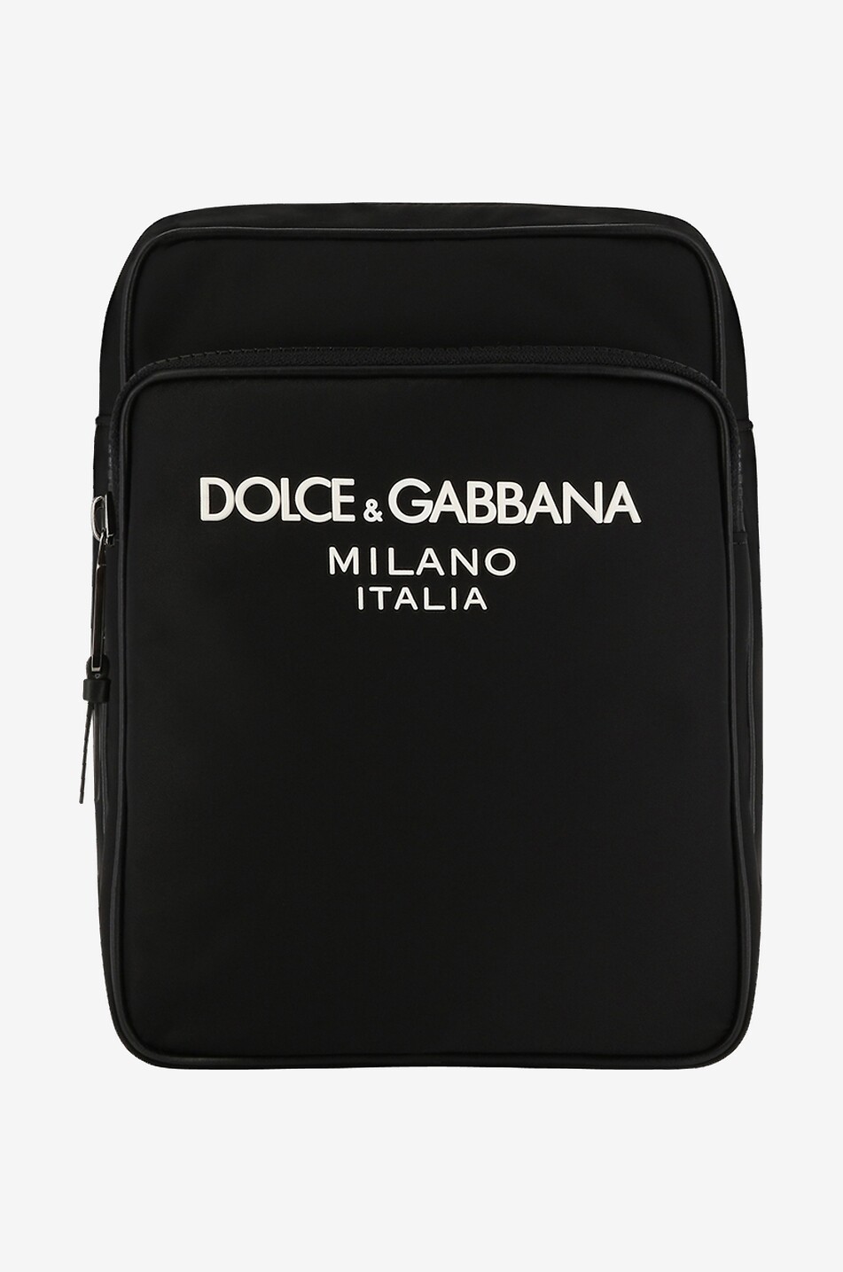 Rechteckige Nylon-Umhängetasche mit Leder und Gummi-Logo