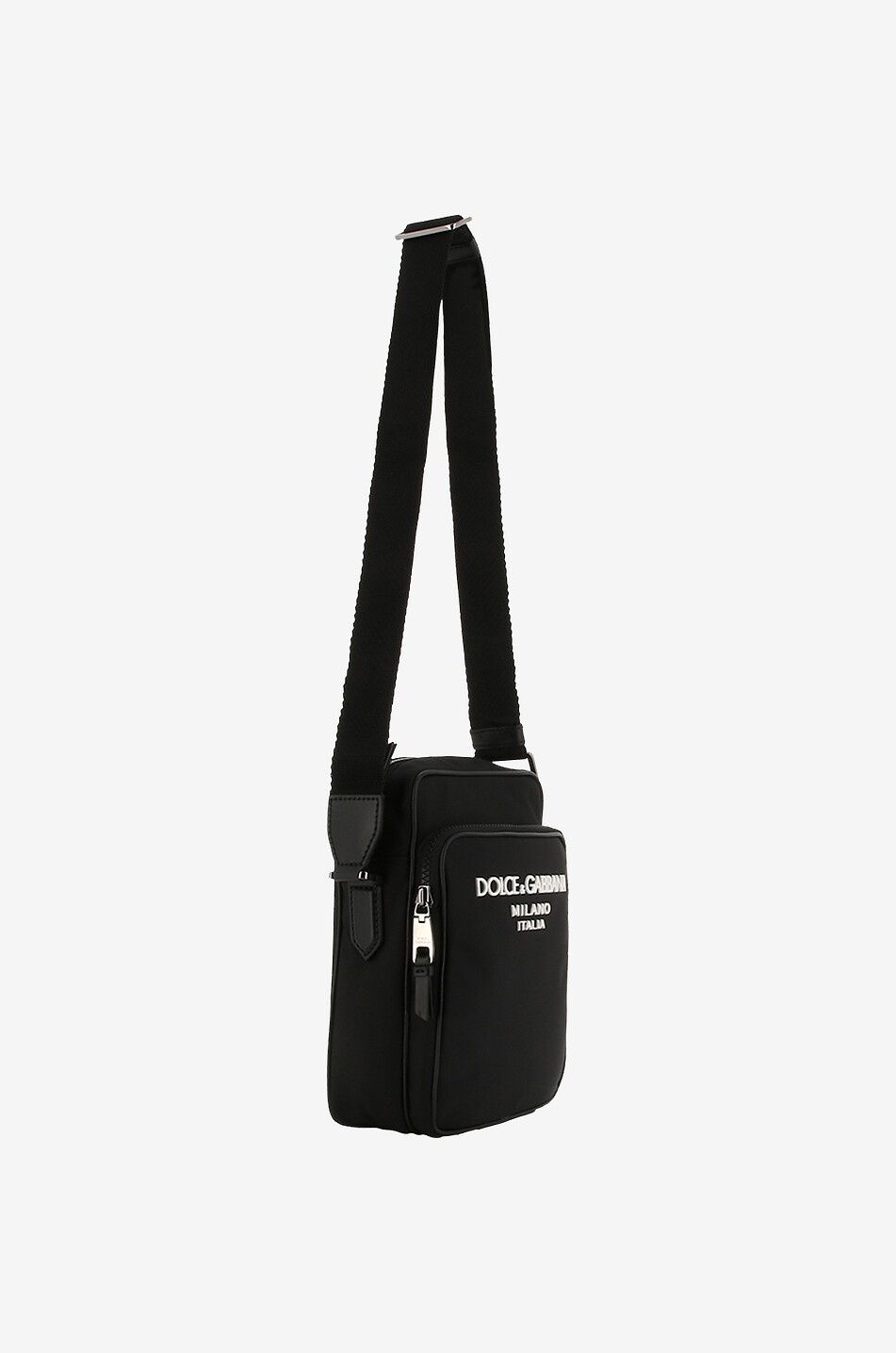 Rubber logo adorned nylon and leather cross body bag