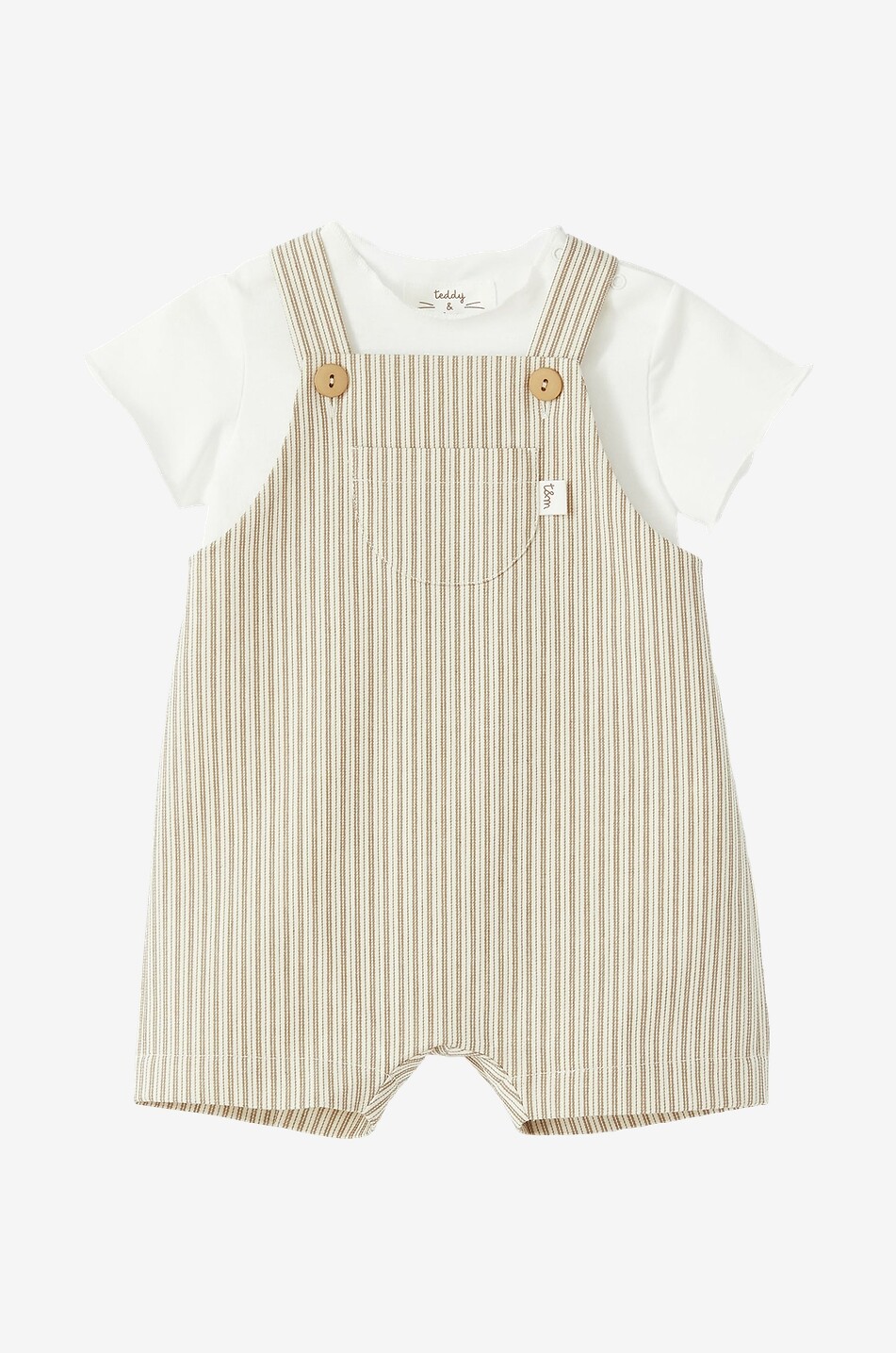 Baby T-shirt and striped dungarees