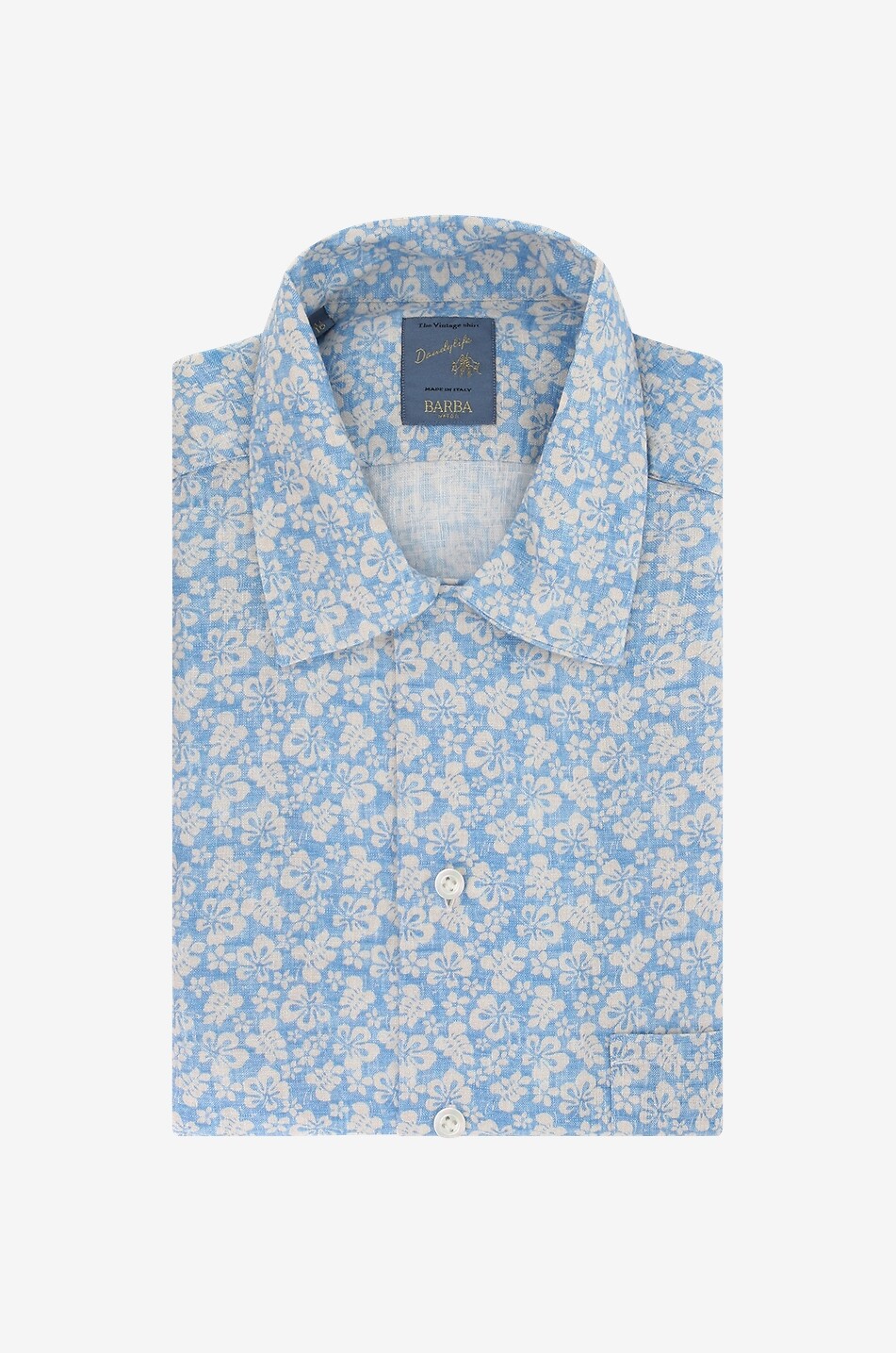 BARBA Dandylife hibiscus print linen short-sleeved shirt Men LIGHT BLUE 1