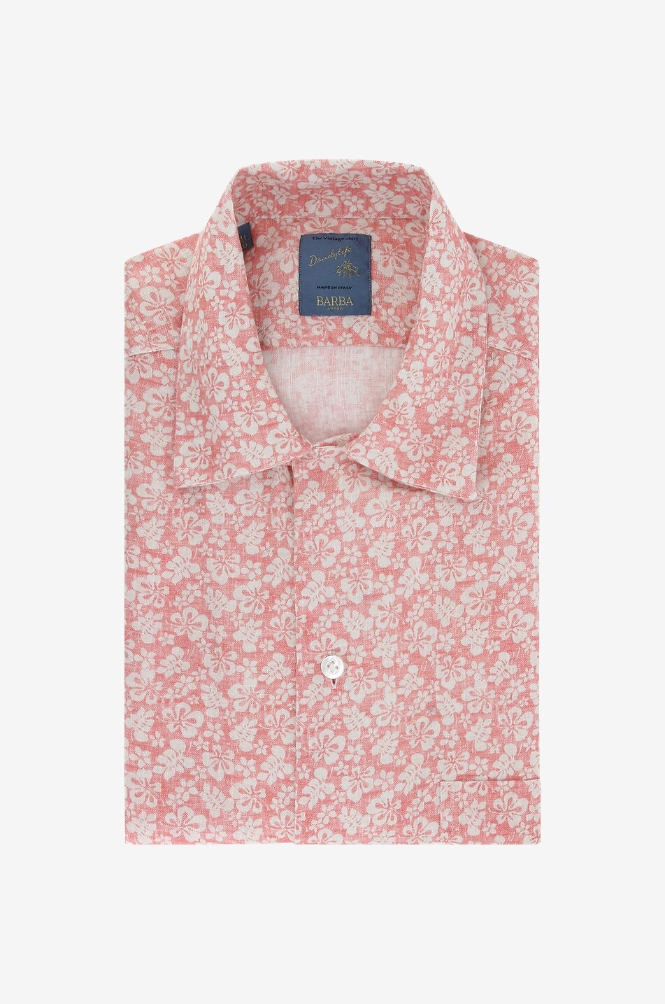 BARBA Dandylife hibiscus print linen short-sleeved shirt Men LIGHT ORANGE 1