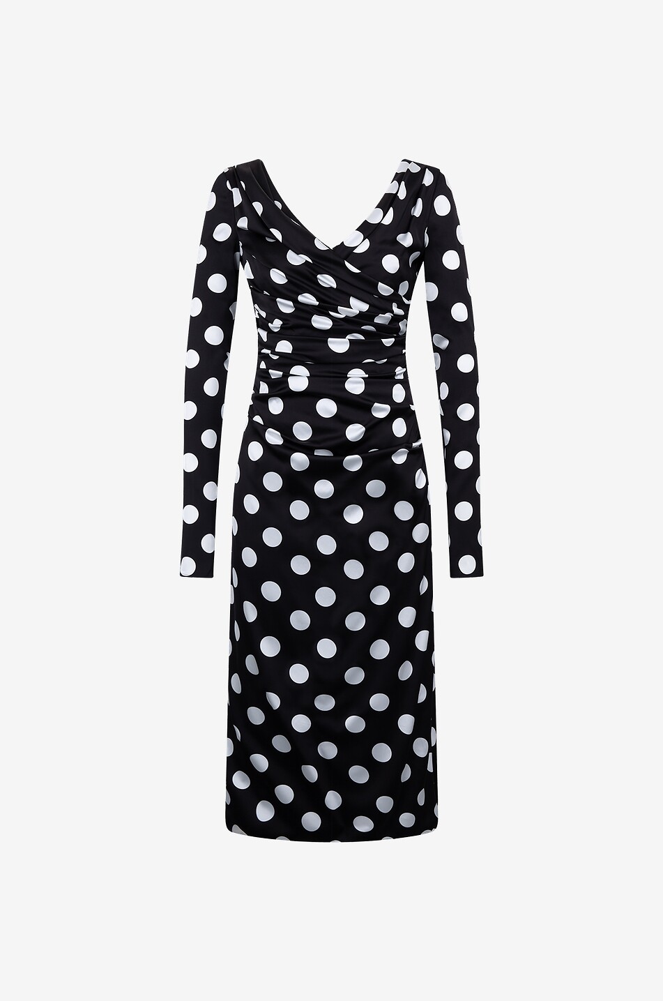 Polka dot printed satin midi sheath dress