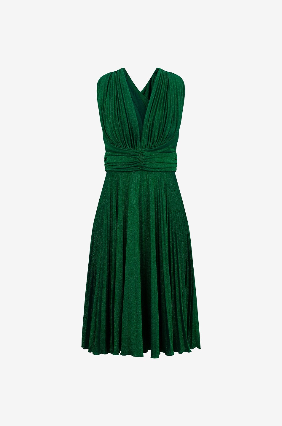 Pleated Lurex sleeveless midi dress DOLCE GABBANA DARK GREEN - Main Image