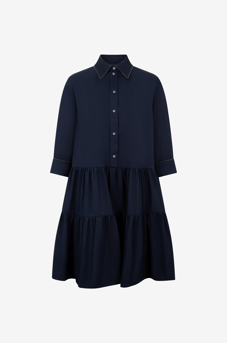 FABIANA FILIPPI Midi-Hemdkleid aus Popeline mit Stufenvolants Damen DUNKELBLAU 1