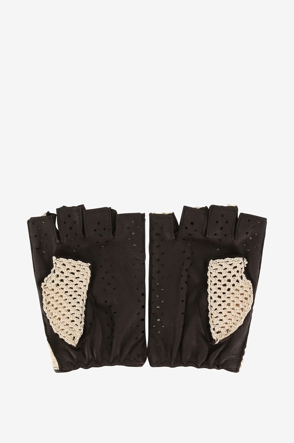 PIERO RESTELLI Zweifarbige fingerlose Handschuhe aus Hirschleder Herren DUNKELBRAUN 2