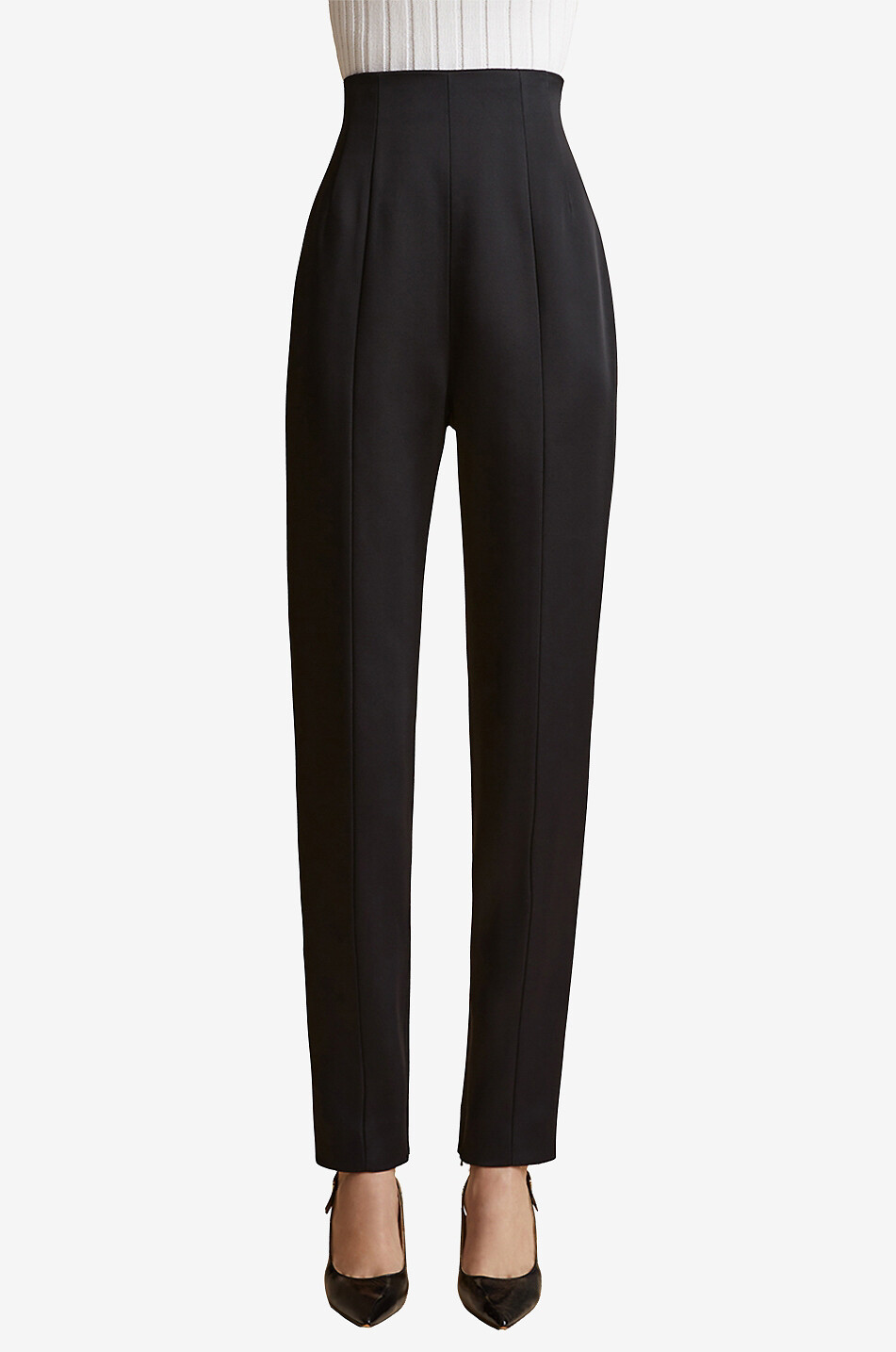 KHAITE The Lenn high-rise cigarette satin trousers Women BLACK 2