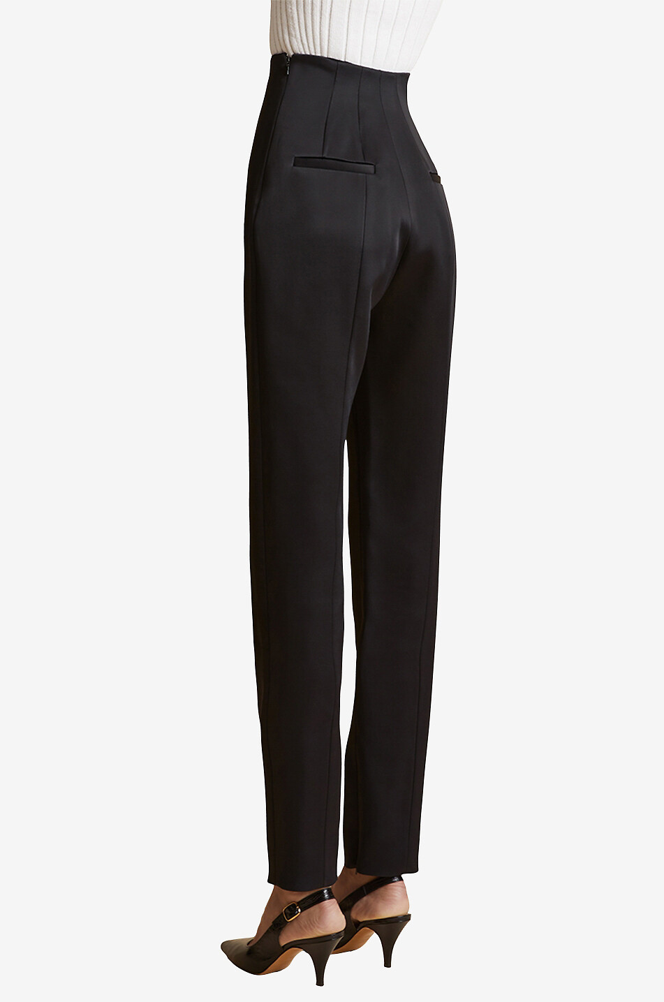 KHAITE The Lenn high-rise cigarette satin trousers Women BLACK 3