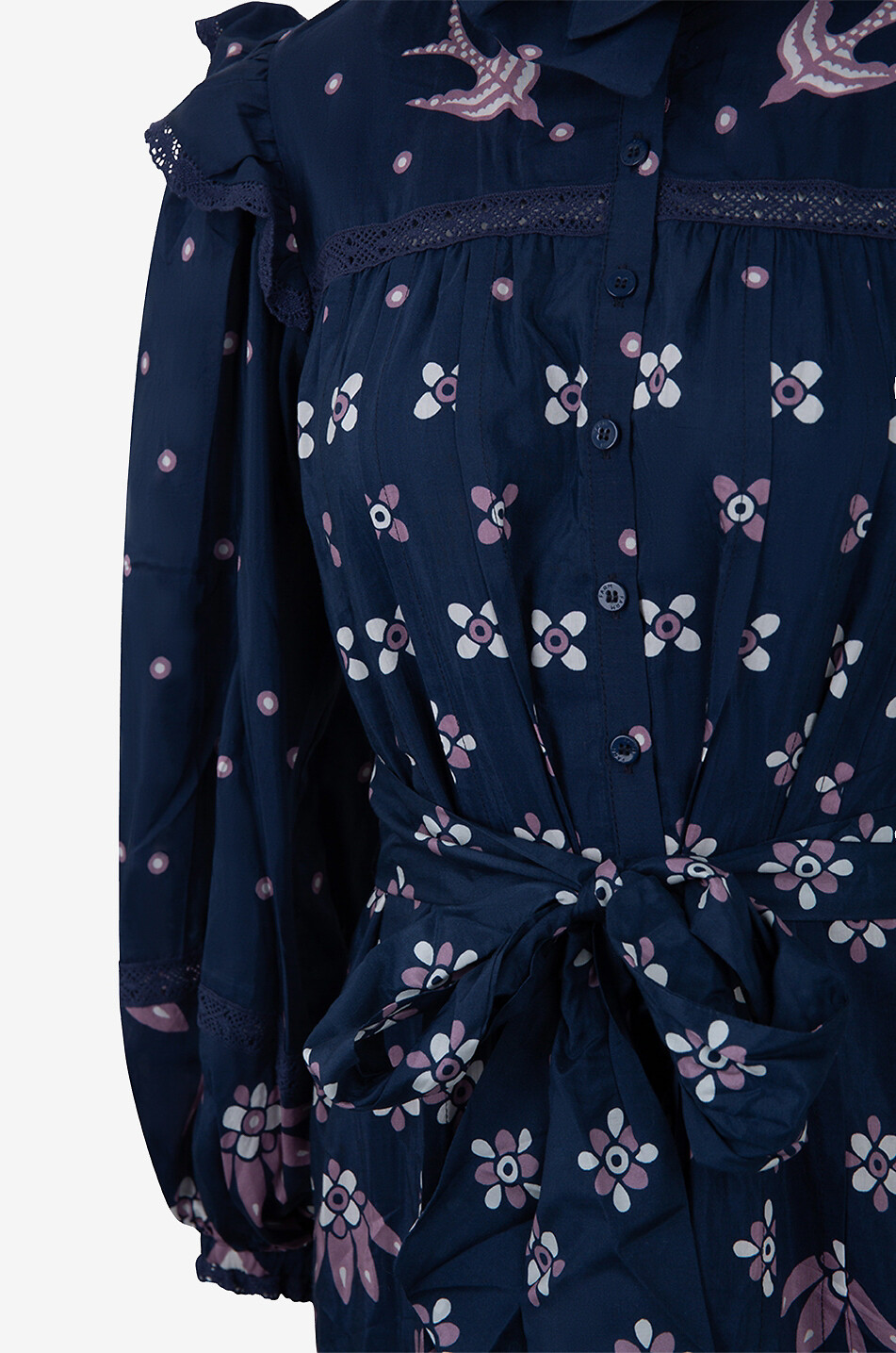 Robe midi imprimée ornée de dentelle Ainika Martina