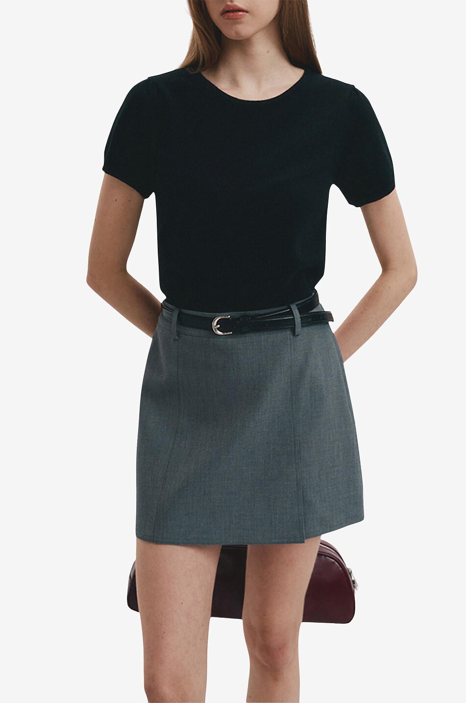 DUNST Kurzarm-Woll-Stricktop Damen SCHWARZ 2