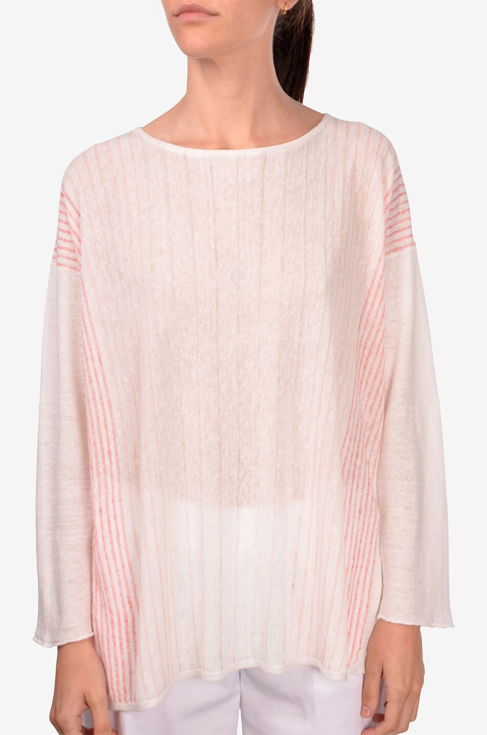 Striped cotton and linen round-neck jumper