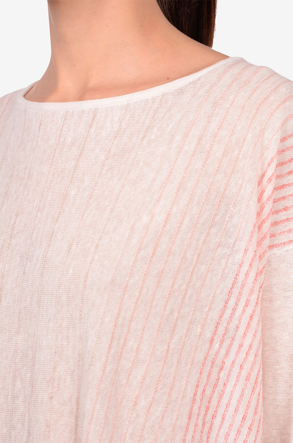 Striped cotton and linen round-neck jumper
