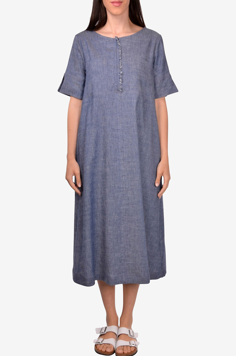 GRAN SASSO Robe tunique ample midi en coton et lin Femme BLEU 3