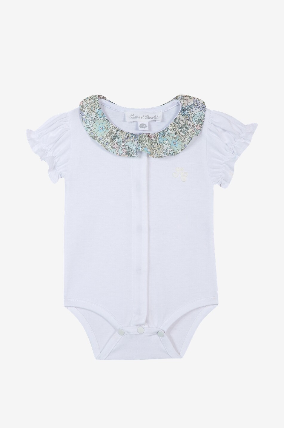 Liberty collar adorned baby body suit with puff sleeves