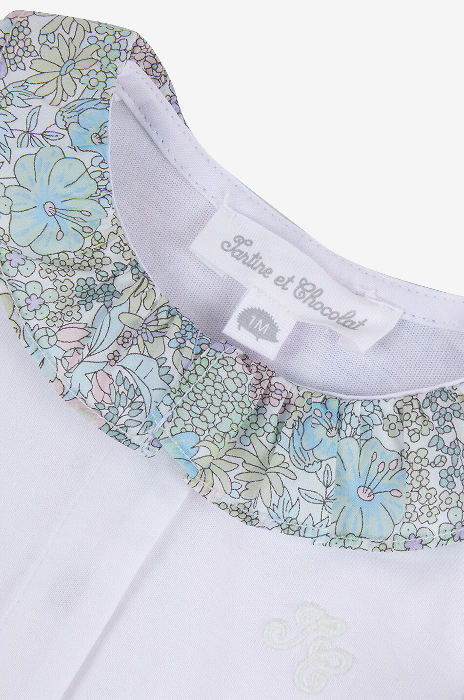 Liberty collar adorned baby body suit with puff sleeves