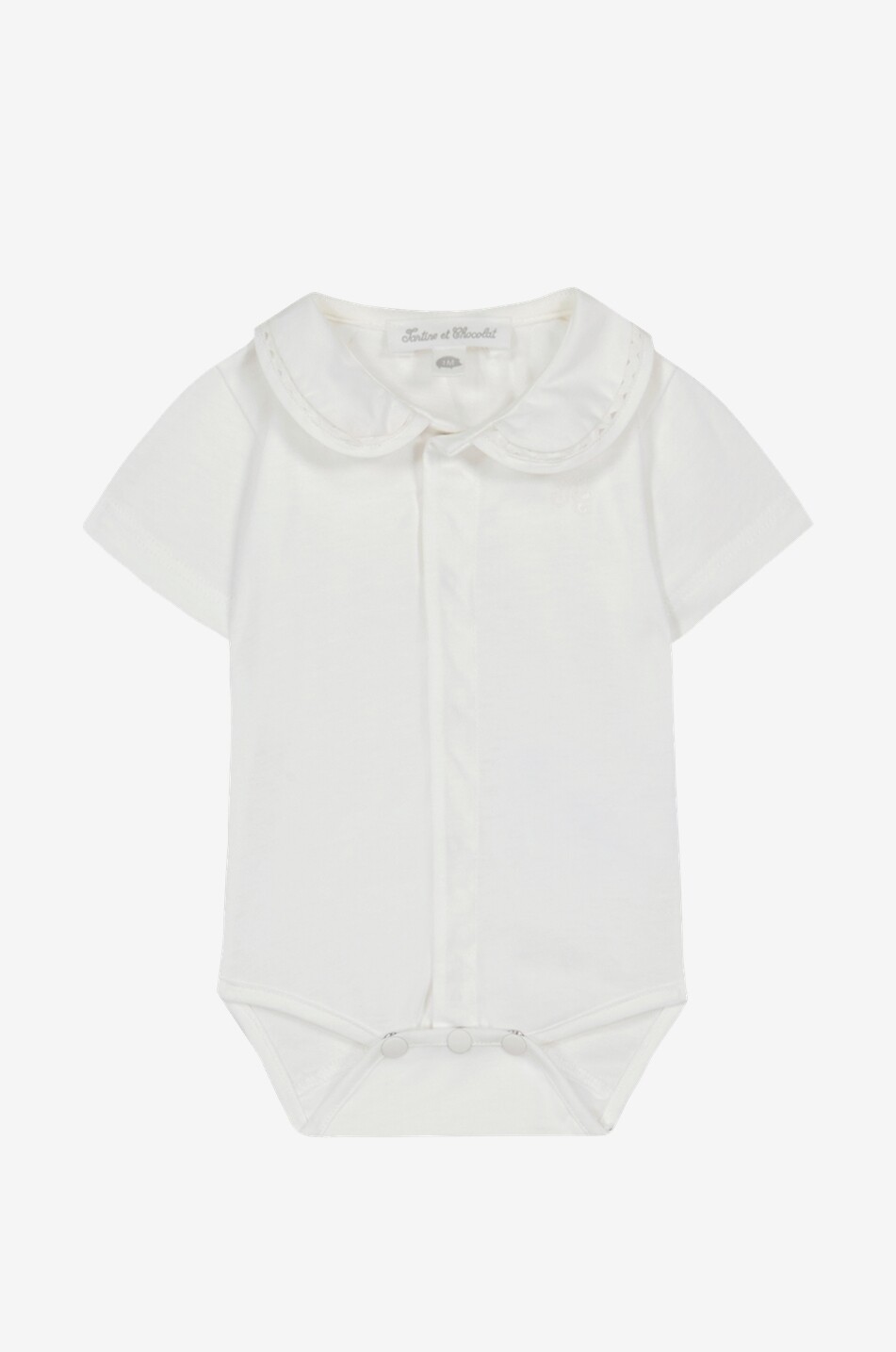 TARTINE ET CHOCOLAT Braid adorned Peter Pan collar jersey baby bodysuit Baby EGGSHELL 1