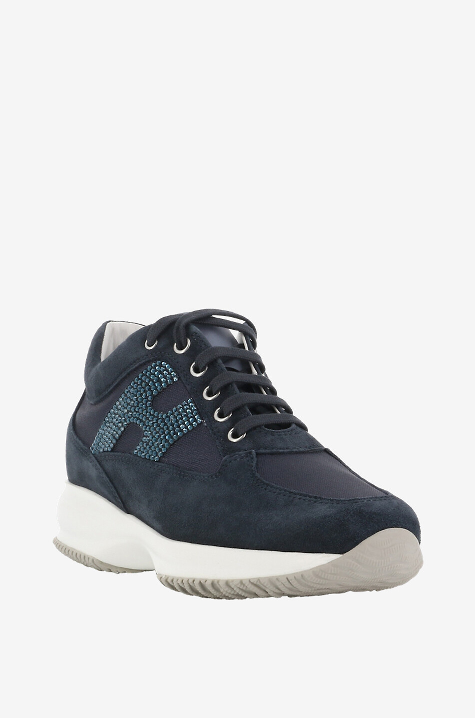HOGAN Hogan Interactive H nylon and suede crystal adorned low-top sneakers Women DARK BLUE 1